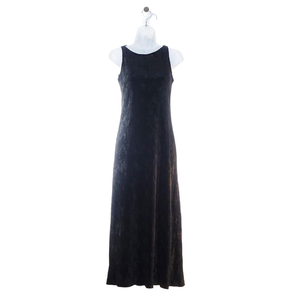 Citi Dress Maxi Gown Women Size 6 Black Crinkled Metallic‎ Sleeveless